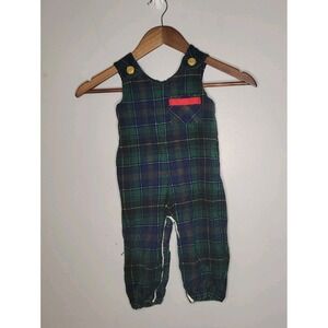 Vintage Overalls Kids Size Est. 12M Corduroy 90s Unbranded Plaid Toddler Overall